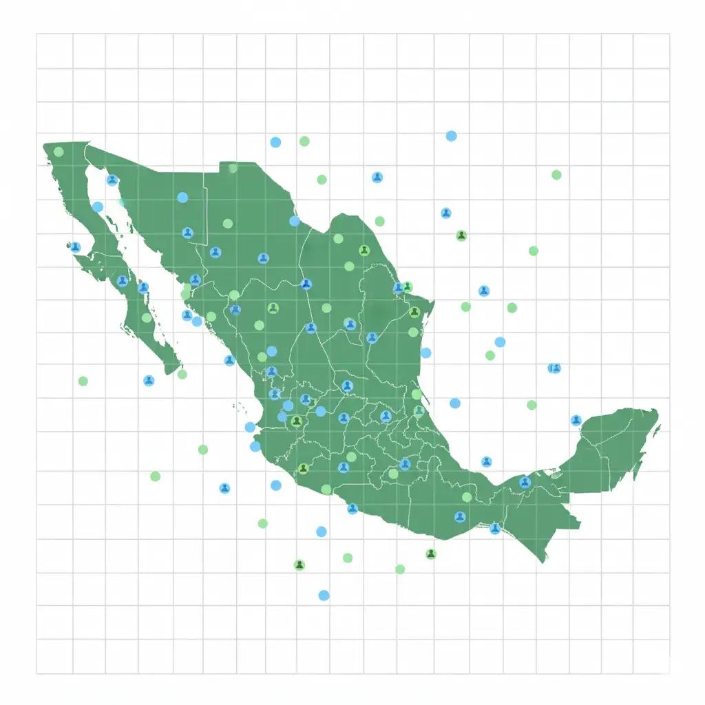 Mapa de Mexico sobre Cuadricula con Puntos